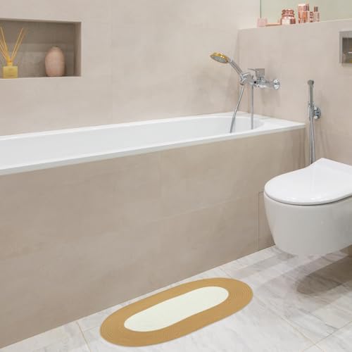 Alfombra antideslizante de algodón beige y estera funcional lavable para entrada de casa 3