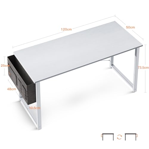 ODK Schreibtisch Weiß 120×48×73.5cm Computertisch Bürotisch mit Kopfhörer Halter und Aufbewahrungstasche, Kleiner Schreibtisch Arbeitszimmer Holz PC Tisch Officetisch für Home, Office – Bild 4