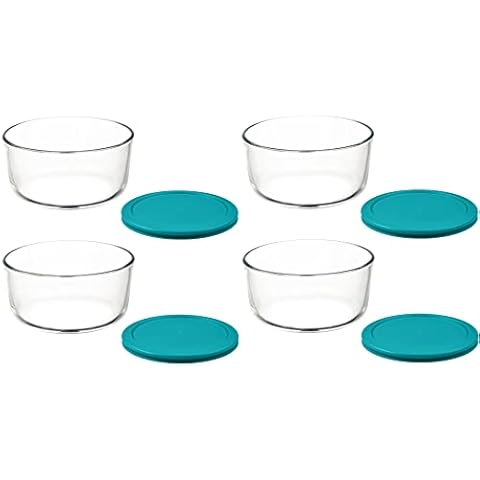 Klareware Glass Food Storage Containers Stackable Meal Prep Lunch Bento or leftover salad bowls 4 Piece Dish w BPA Free Lids (4 Cup - 4 Pack, Turquoise) Cover