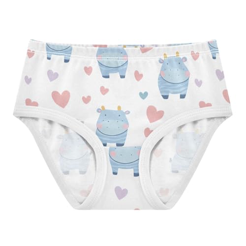Wusikd Cute Hippopotamus Girls' Underwear Cotton Hearts Girls Briefs Soft Toddler Underwear 2T