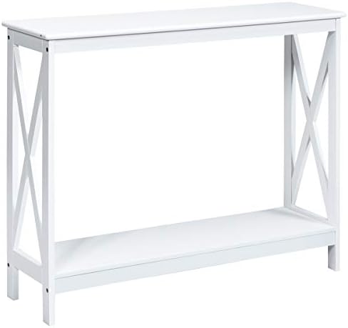 CASART 2/3-Tier Console Table, X-Design Wooden Side End Table with Shelves, Narrow Sofa Table Hall Desk for Living Room Bedroom Entryway (White, 2-Tier)
