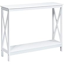 Multigot 2-Tier Console Table, X Shaped Wooden Side Desk, Space Saving Sofa End Table for Hallway, Bedroom, Living Room and Office, 100 x 30 x 80cm White
