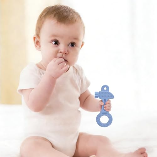 Image of Fu Store 4 Pack Soft Silicone Teething Toys for 0-12 Months 6-24 Months Toddlers Infant Hammer Spanner Wrench Pliers Tools Shape Baby Teethers Relief Soothe Babies Gums Set