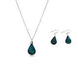 Chrysocolla Jewelry Set for Women - Chrysocolla Stone Turquoise Teardrop Sterling Silver Teardrop Gemstone Pendant Necklace and Earrings Birthday Gift Set