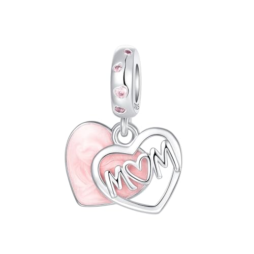 LUXILLA Mom Script Heart Charm 925 Sterling Silver Fits Bracelets Necklace Pendant Bead Jewelry Gift for Women Family Friends