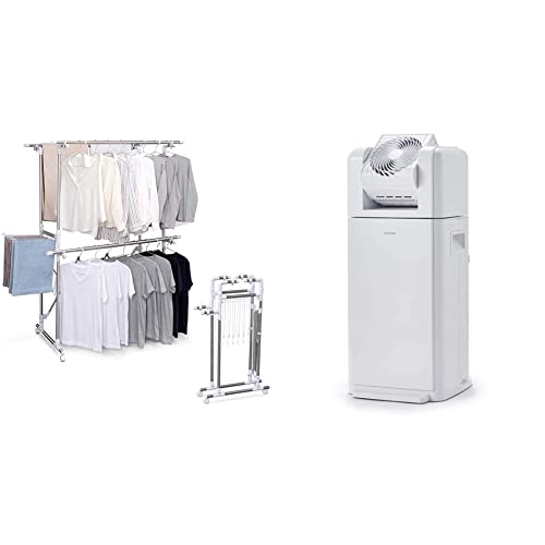 アイリスオーヤマ 組み立て簡単たっぷり物干し タオルハンガー付き 約4~5人用 KTM-2018R + サーキュレーター衣類乾燥除湿機8L IJDC-K80