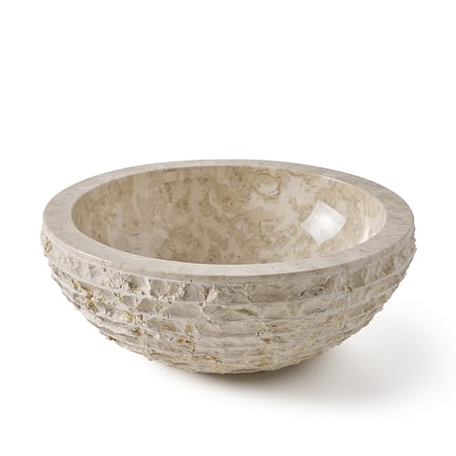 MG Valencia HORTA CREAM Vasque à Poser en Ivoire. Lavabo Salle de Bain en Pierre Naturelle, Vasque Ronde, Lavabo WC 100% Marbre, Sans Trou pour Robinet Design...