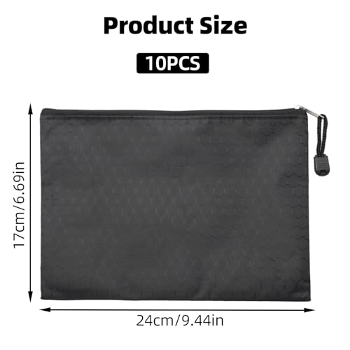 PWGHWG 10 Stück Geldtaschen Banktasche 24 × 17 cm Geldtasche, A5 Dokumententasche, Wasserdichte Bankmappe mit Reißverschluss für Haushalt Business Schule (Schwarz)