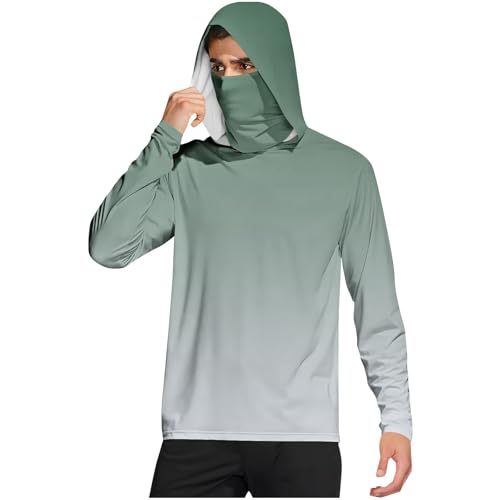 UPF 50+ Fishing Shirts for Men UV Protection Hoodie Shirt with Neck Gaiter Long Sleeve Quick Dry Hiking Sun Shirts