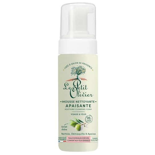 LE PETIT OLIVIER - Mousse Nettoyante - Extrait D'Olive - Nettoie Sans Dessécher - Peaux Normales À Sèches - 96% D'Origine Naturelle - Sans Sulfate - Fabriqué en France - 150 ml