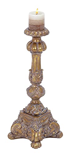 Deco 79 Polystone Candle Holder, 8" X 8" X 22", Gold #TOP1