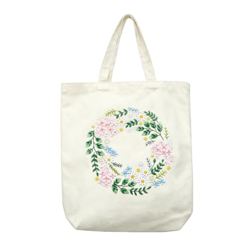 Image of KABAKE Canvas Tote Bag Embroidery Kit, Embroidery Kits for Beginners, Arts and DIY Crafts Embroidery Starter kit, Include Stamped Embroidery Bag, Threads, Embroidery Tools (Beige Bag with Dragonfly)