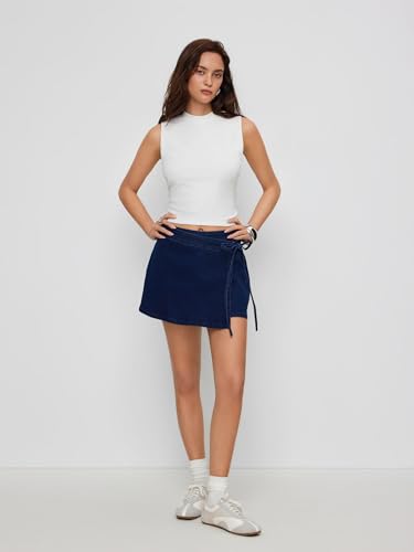Image of CIDER Womens Tank Tops Sleeveless High Neck Ruched Crop Tops Going Out Casual Basic Ribbed Shirt Summer Fashion Clothing