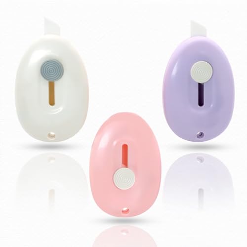 Image of Sonuimy Mini Ceramic Box Cutter with Magnetic, Safety Retractable Cute Small Box Opener Ceramic Blade, Keychain Package Opener Tool for Car Office Work Cardboard -3pcs(Pink White Purple)