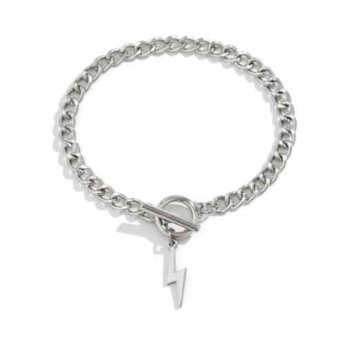 Izpack Fashion Lightning Bolts Bracelet for Women Men Thunder Bolt Charm Chain Wrist Bracelets with OT Toggle Clasp Punk Jewelry Gifts for Birthday