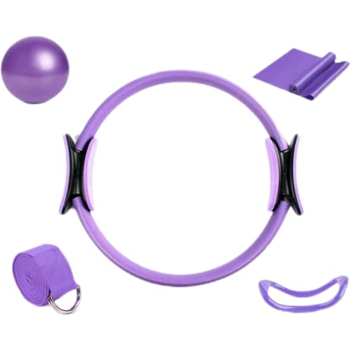 Roenae Women's Essential Pilates Set, Including 5 Accessories, Pilates Ring Boot Strap, Women's Yoga Set, and gluteal Yoga Ball Boot Strap (Purple;)