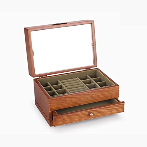 KWMAEEUID Joyero Joyero Flores Artificiales y Organizador de Joyas de Madera Exquisita Caja de exhibición de Almacenamiento de Joyas con Espejo Joyas de Gran Capacidad