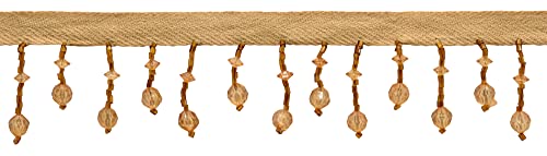 Bordure de frange faite à la main avec perles marron chêne 11m - 2