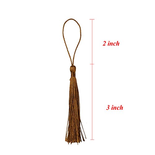 Image of 100pcs 13cm /5 Inch Silky Floss Bookmark Tassels with 2-Inch Cord Loop and Small Chinese Knot for Jewelry Making, Souvenir, Bookmarks, DIY Craft Accessory (Coffee)
