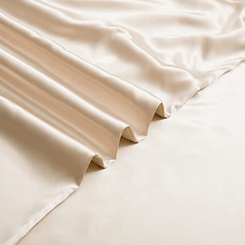 Image of NSGZ Satin Duvet Cover for Weighted Blanket, 60x80, 8 Ties, Khaki | 8 Ties And Zipper For Secure Fit, Cooling Satin Gentle On Skin, Machine Washable, Fits 48x72 And 60x80 Weighted Blankets