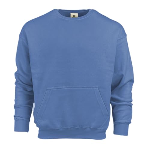 Homespun Ultra Soft Pouch Pocket Crewneck Sweatshirt (Small, Denim)