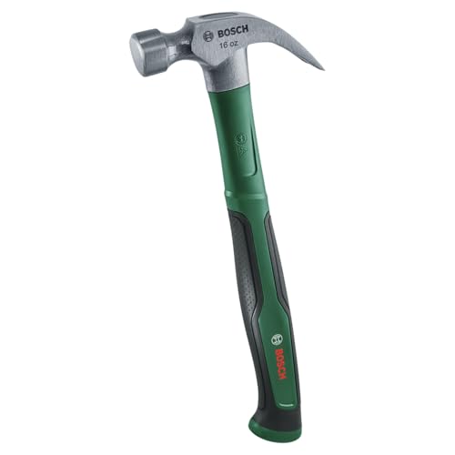 Bosch Klauenhammer 450g / 16oz (Extra große Schlagfläche; Robuster Kohlenstoffstahl; V-förmige Klaue; Bequemer Softgrip-Griff mit Glasfaserkern; Geringe Vibration)