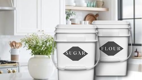 Image of House Naturals 4 Gallon Square Food Grade Bucket Pail with Plastic Handles and Lid (Pack of 3) Made in USA containers (White - Black lids)