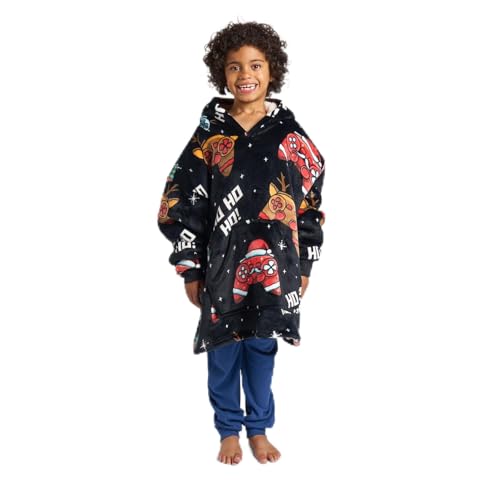 OHS Gaming Blanket Hoodie Kids Girls Teenagers Christmas Blanket Soft Warm Sherpa Fleece Hooded Blankets Oversized Hoodie Wearable Blankets Big Pocket Xmas Gifts, Black - One Size