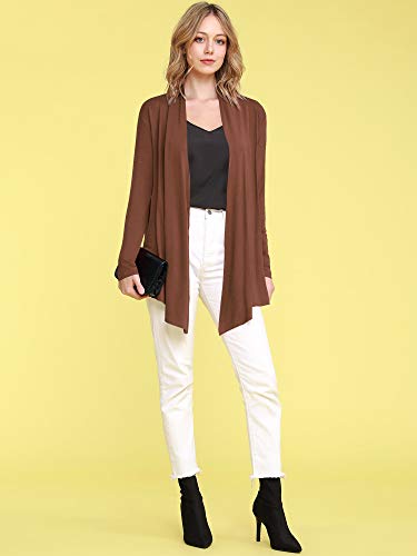 Image of Lock and Love Women's Draped Front Open Asymmetrical Cardigan - Casual Long Sleeve Lightweight Duster