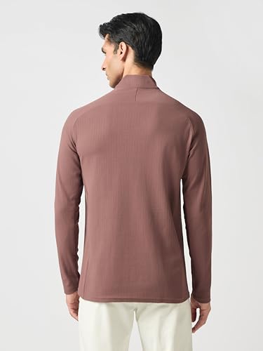 Image of TECHNOSPORT Men's Solid Full Sleeve T-Shirt ELASTOPLUS Quick Dry Slim Fit Mock Neck Sports Tee for Training Layering Casual Wear UPF50+ Anti Odour