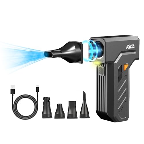 KiCA Jet Fan Ultra Electric Air Duster - 109 MPH High-Speed Wind, 130000 RPM Cordless Rechargeable Blower with LED Lights, Infinite Variable Speed for Keyboard/PC/Car/Home, Replace Canned Air