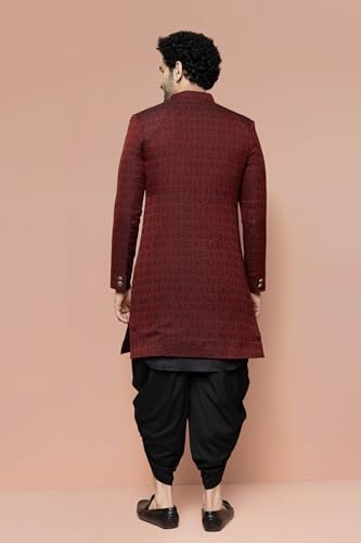 Men's Jacquard Floral Indowestern Sherwani Pajama/Dhoti Set – Regular Fit, Mandarin Collar| Ethnic Festive Wear2