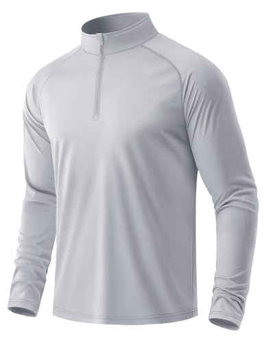 MAGCOMSEN Men's 1/4 Zip Long Sleeve Sun Protection UPF 50+ Running Gym T Shirts Outdoor Sports Tops Rash Guard Tee Shirt,Light Grey, L