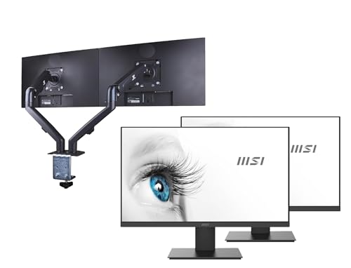 Image of msi PRO MP241X 24 inch Monitor Bundle with ErgoFlexy Dual Monitor Mount - FHD VA (1920x1080) 75 Hz Display, 1 HDMI, 1 VGA, VESA Mount (75x75 mm), for Business & Productivity, Black (2026 Model) (2 Pack)