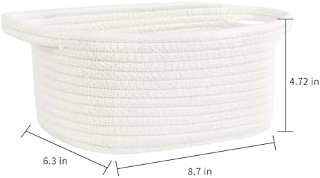 ABenkle Small Storage Basket, Mini Baby Basket, Cute Tiny Cotton Rope Woven Easter Basket,Shelf Basket, Boho Decorative Toy Dog Cat Basket for Nursery, Kids Room, Spa, Empty Gift Basket - XS, White