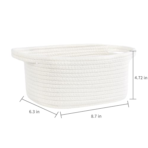 ABenkle Small Storage Basket, Mini Baby Basket, Cute Tiny Cotton Rope Woven Easter Basket,Shelf Basket, Boho Decorative Toy Dog Cat Basket for Nursery, Kids Room, Spa, Empty Gift Basket - XS, White
