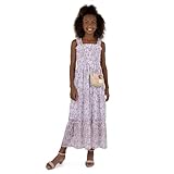 Speechless Girls' Sleeveless Smocked Maxi Sundress, Ivory/Coral, 16