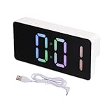 uxcell Square Electronic Alarm Clock Slim, Alarm Clock with Rainbow Light White Shell, Digital Alarm Clocks for Bedrooms with USB Charging Port, Adjustable Volume, Dimmable, Snooze