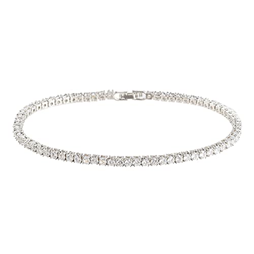14K White Gold Plated Tennis Anklet Bracelet For Women, 3Mm Wide Cubic Zirconia Tennis Bracelet Anklet Gold Ankle Bracelets For Women (White, Length: 7") #TOP4