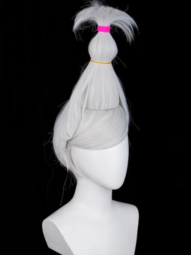 Image of Half and Half Ayase Grandma White Cosplay Wig for Women Long Silver White Anime Costume Wigs + Hair Tie for Halloween Party