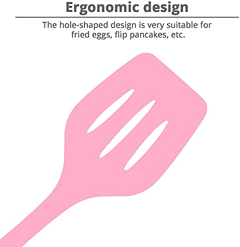 Image of Baskety Silicone Turner Spatula /Slotted Spatula, High Heat Resistant to 480F, Hygienic One Piece Design, Non Stick Rubber Kitchen Utensil for Fish, Eggs, Pancakes, Wok Pink Pack of 1