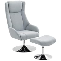 HOMCOM Relaxsessel mit Hocker, 360°drehbarer Fernsehsessel mit hoher Rückenlehne, TV-Sessel mit Samtoptik, Kopfstütze, Metallsockel, Polstersessel für Wohnzimmer, Grau