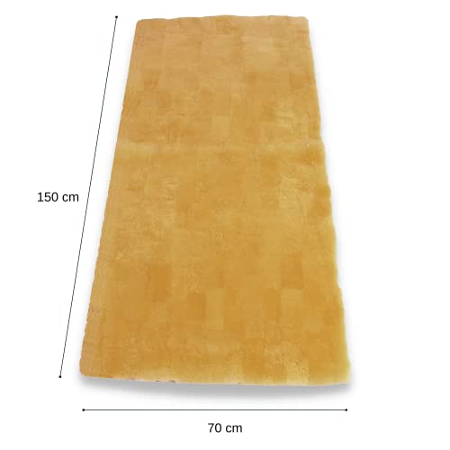 Bettfell/Bettauflage aus bestem Lammfell Patchwork inkl. Spezial-Waschmittel 200 ml – 150x70 cm– Atmungsaktiv – Gemütlich und wärmend – Temperaturausgleichend – Einfach zu pflegen und zu waschen