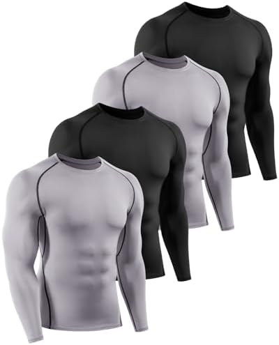 ATTIQOZI 4 Pack Kompressionsshirt Herren Langarm Schnelltrocknend Funktionsshirt Herren Atmungsaktives Laufshirt Longsleeve Sportshirt Männer für Workout Jogging Gym