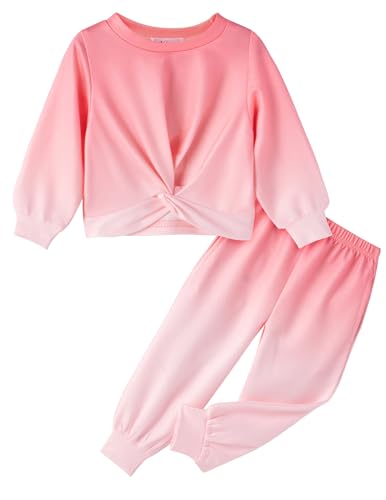 Arshiner Toddler Girl's 2 Piece Outfits Fashion Long Sleeve Sweatshirts and Sweatpants with Pockets Sweatsuit Pink 2-3Y