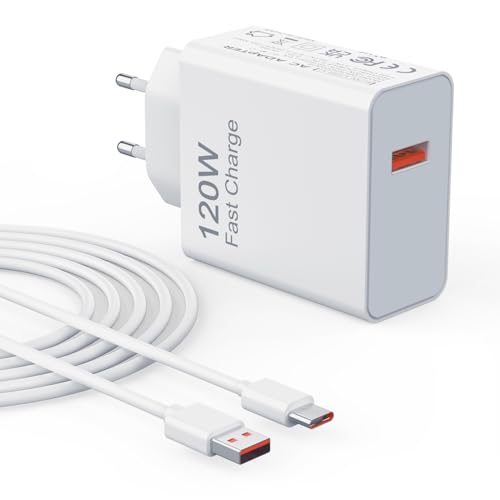 Cargador Rápida USB y Cable USB C 120W Compatible con Xiaomi 15 Ultra 14 14T 13 12 12S Pro, Redmi K70 K60 Ultra Note 14 13 12 11 10 Pro+, Poco F7 Ultra‌ F6 F5 F4 X6 X5 Adaptador Turbo Hyper Charger