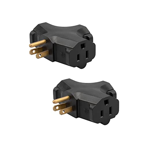 3 Outlet Wall Extender Adapter [T-Shaped] By Qnecs- Ul Listed 3 Prong Grounded Plug Power Tap- 5A, 125V, 1875W- Heavy Duty Multi Outlet Wall Plug Extender- Power Outlet Splitter [2-Pack, Black] #TOP22