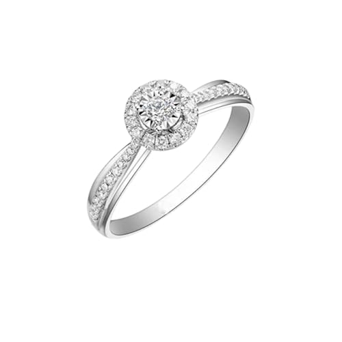 Homxi Anillo de Alianza Oro Blanco 18 Kilates Mujer, Redondo con Diamante de 0,2ct, Anillos Alianzas Plata Mujer, Talla 23(63mm)
