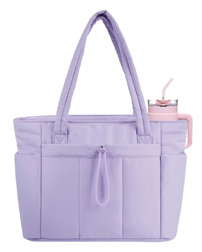Image of Puffer Tote Bag for Women Handbag Nurse Bag with Cup Holder & Laptop Compartment & Trolley Sleeve for Work Travel
