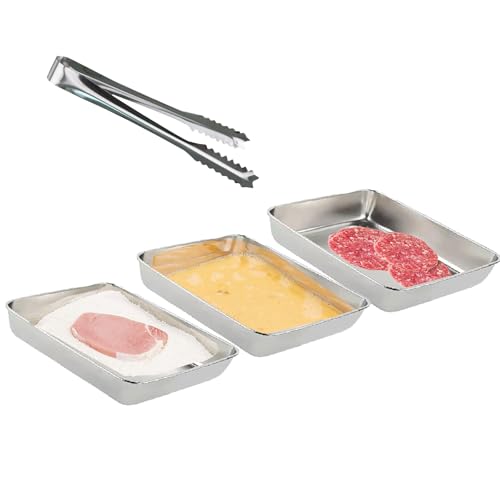 Bogoro Panier Set Gastro 4-Teilig Include 3-Teiliges Set aus Edelstahl Backblech,Zange Küche，Panier set Gastro,Platzsparend Stapelbar, Spülmaschinenfest, für Fleisch, Fisch und Gemüse